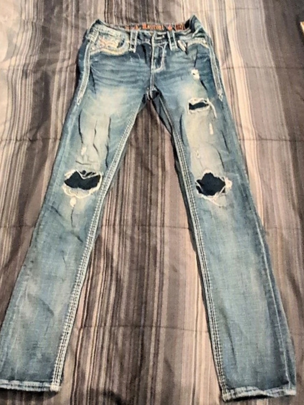 Rock Revival Distressed Skinny Jeans Waist 24 Blue